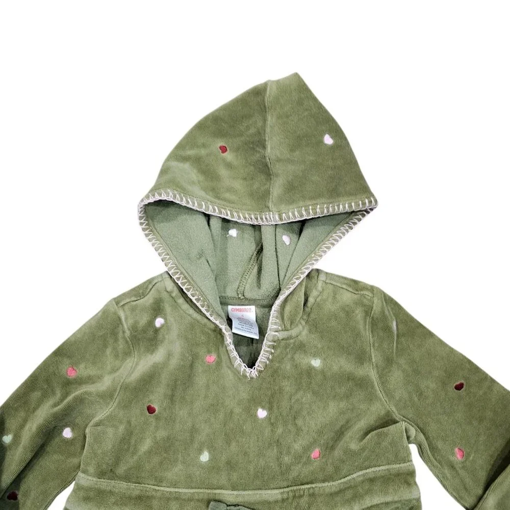 Gymboree Size 6‎ Green Heart Embroidery Hooded Dress Velour Longsleeve
